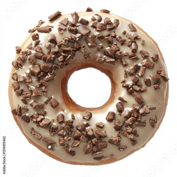 Fototapeta Delicious donut with chocolate chips on a white background top view studio shot bakery sweet treat snack food sugar indulgence