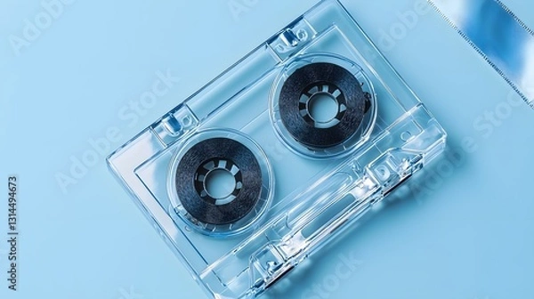 Fototapeta Transparent Cassette Tape With Detailed Reels and Magnetic Tape Nostalgic Aesthetic Clean Background