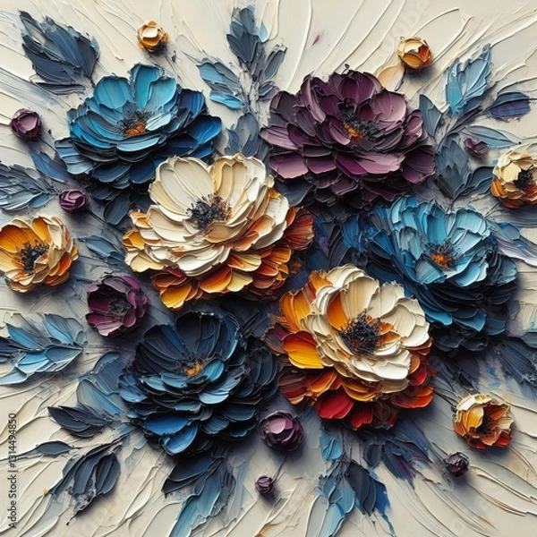 Obraz Bold textured flowers created using a palette knife technique ad