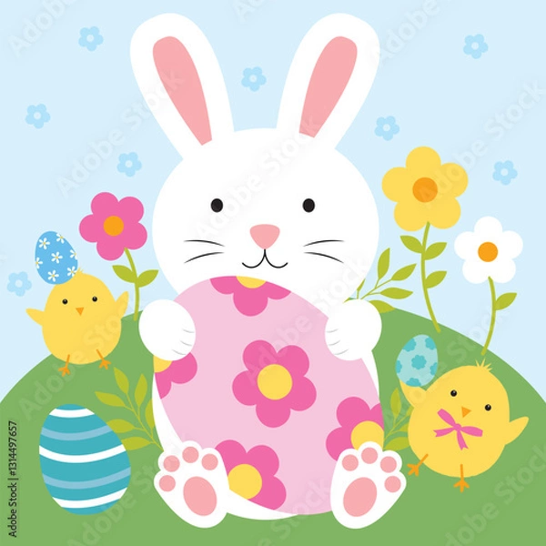 Obraz bunny with chick easter greeting card