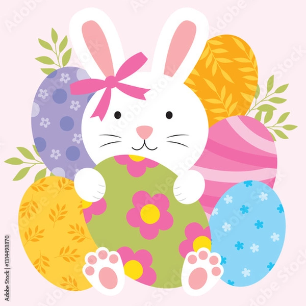 Obraz easter greeting card with cute bunny and easter eggs design