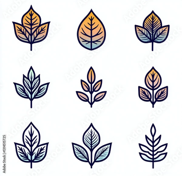 Fototapeta Leafy Line Icons Set: Minimalist Botanical Design for Web, Mobile & App Development