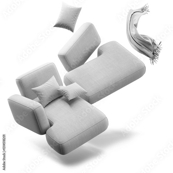 Obraz Contemporary modular flying couch on isolated background with shadow.