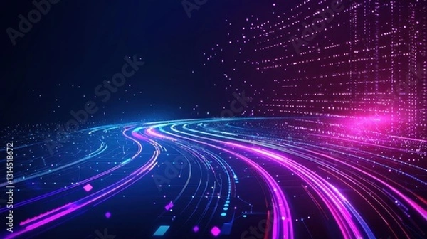 Fototapeta Abstract motion speed lines with glowing technology streaks, futuristic digital velocity