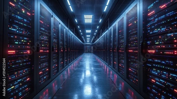 Fototapeta Illuminated Server Room: A Glimpse into the Digital Core