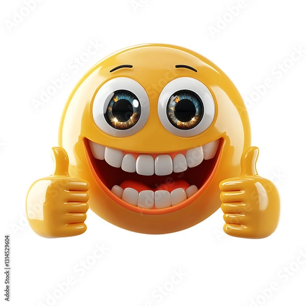 Fototapeta 3D Smiling Emoji Character Giving Thumbs Up isolated on transparent background,Happy Cartoon Face,emoticon face icon in sunglasses giving a thumbs up cartoon,Happy Yellow Emoji Giving Thumbs Up,path