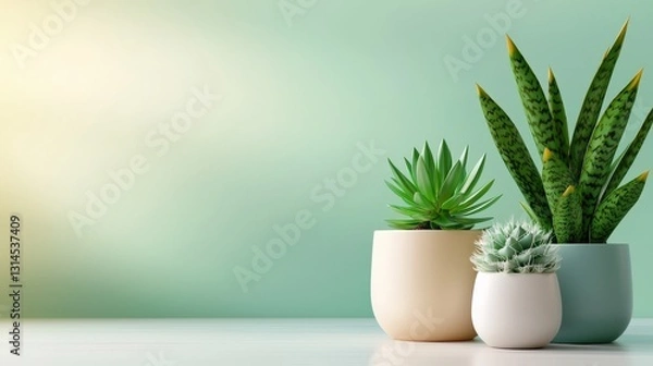 Fototapeta Potted succulents on a pastel background