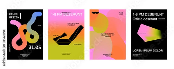 Fototapeta Posters with silhouette minimalistic basic figures, extraordinary graphic assets of geometrical shapes swiss style. Modern layout design template.