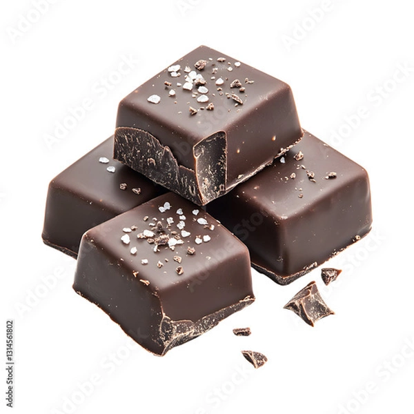 Fototapeta Three Chocolate Pieces with White Speckles Isolated on Transparent Background