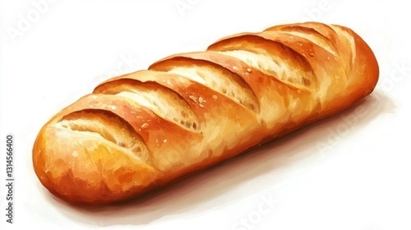 Fototapeta Golden loaf of crusty bread on a white background capturing the essence of artisanal baking and culinary delight