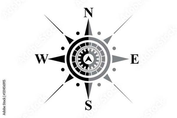 Obraz Siyah Pusula, Beyaz Zemin Üzerinde 