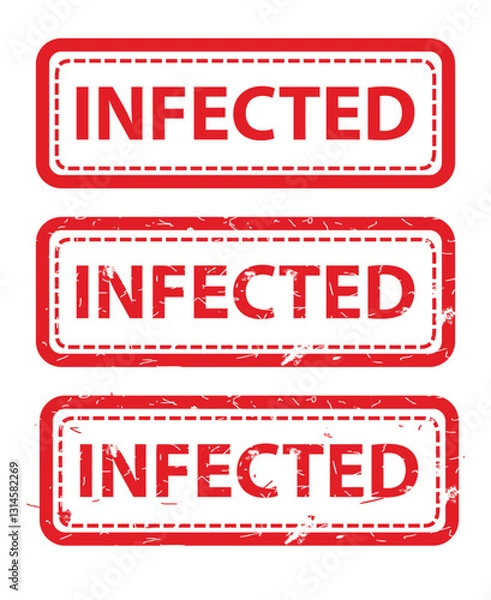 Obraz Infected, Set Rectangle Red Vector Rubber Stamp Effect at White Background