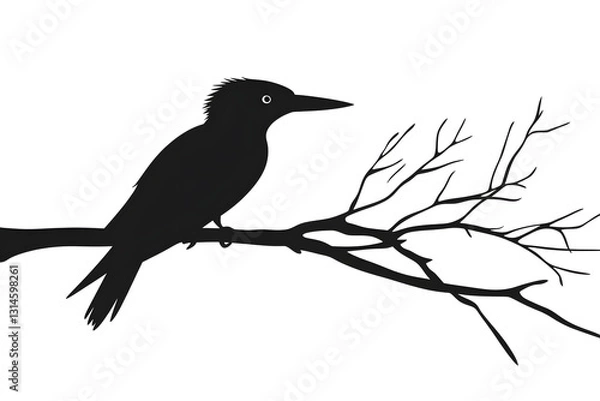 Obraz Bird Perched on Branch Silhouette, Nature's Artwork