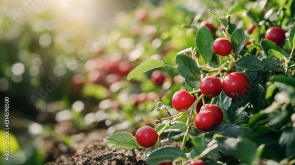 Obraz Cranberry bush in a natural habitat, full of ripe berries ready for harvest