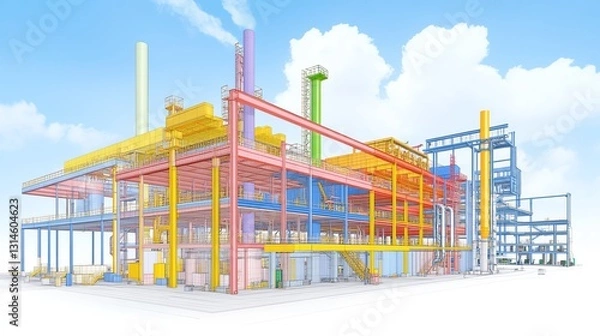 Obraz Structural mechanics, real-time simulation with mesh grid, 3D illustration