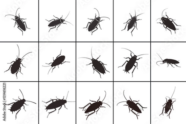 Fototapeta Vector Silhouette of Dead Cockroach  Black Icon, Lying on Its Back