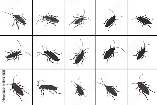 Fototapeta Vector Silhouette of Dead Cockroach Black Icon, Lying on Its Back