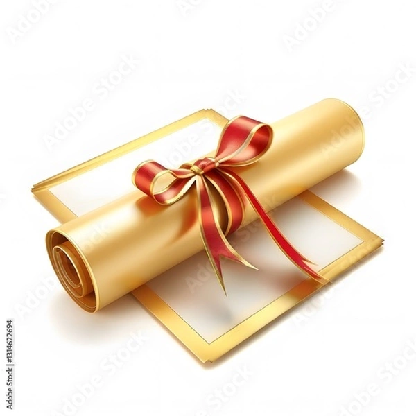 Fototapeta Elegant Scroll with Red Ribbon and Decorative Gold Borders