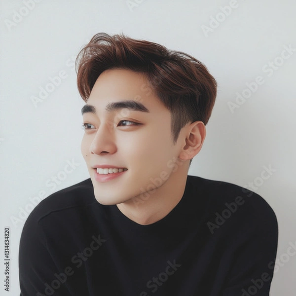 Obraz Charming young man smiling studio environment portrait image warm atmosphere close-up view lifestyle concept