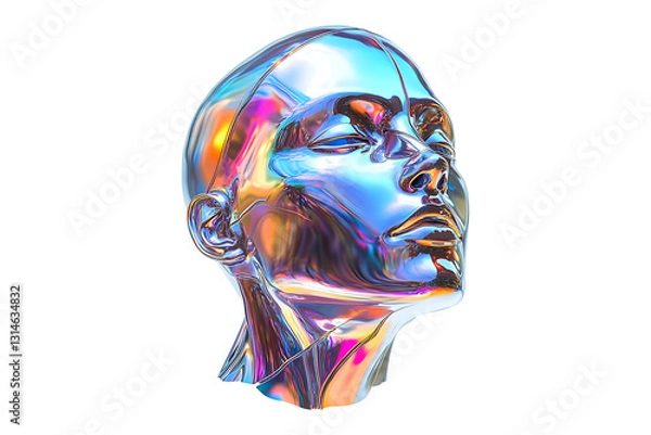 Fototapeta 3D futuristic metallic human head sculpture Isolated on White and Transparent Background PNG Image.