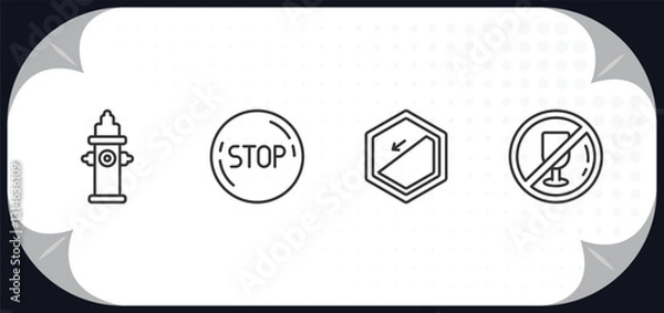 Fototapeta outline icons set - signs concept. hydrant, stop, slope, no drinks.