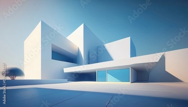 Fototapeta architectural rendering of a modern building in a simple and clean geometry