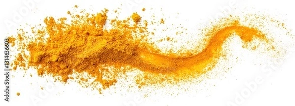 Fototapeta A mix of golden curry powder and turmeric scattered in a swirl on an isolate background