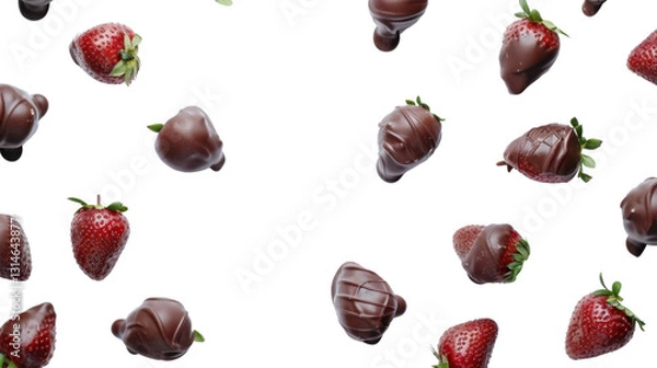 Fototapeta Chocolate covered strawberries falling on transparent background