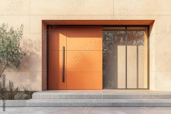 Obraz Pivot door in bold color, minimalist 2025 exterior.