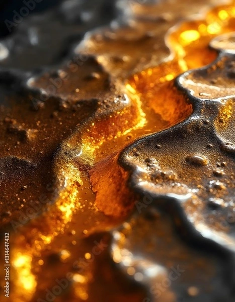 Fototapeta Abstract Metallic Liquid Surface with Golden Highlights and Textural Waves