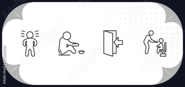 Fototapeta outline icons set - humans concept. proud pose, begging, come in, feeding.
