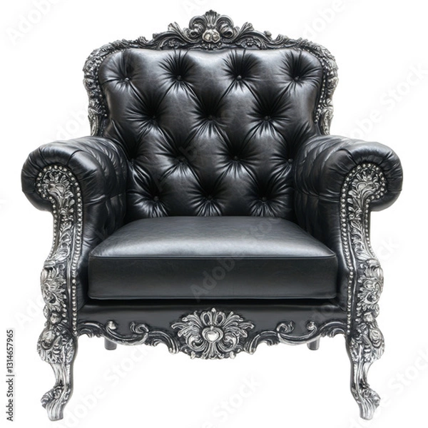 Obraz A regal black leather armchair with a unique artistic interpretation, transparent background, PNG