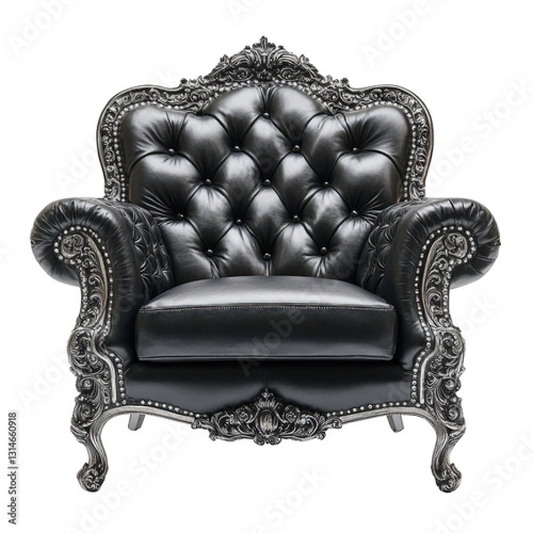 Obraz A regal black leather armchair with a unique artistic interpretation, transparent background, PNG