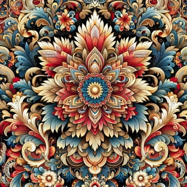 Fototapeta Bold Brocade Brocade using striking patterns bright colors or dr