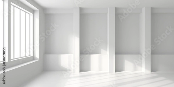 Fototapeta Minimalist interior design with sunlit empty room and modern architecture. 3d render