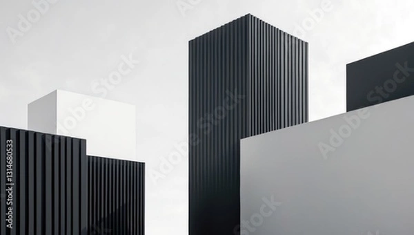 Fototapeta Geometric Black and White Square Block Modern Building Architectural Features Minimal Monochrome Tint