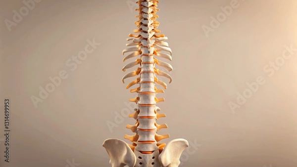 Fototapeta detailed 3D anatomical model of human spine, showcasing vertebrae and pelvis. This educational representation highlights structure and function of spinal column
