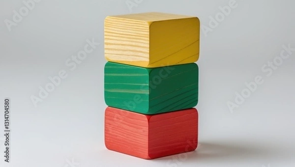 Obraz Wooden blocks stacked on a white background.