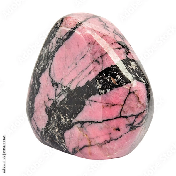 Fototapeta Polished Rhodonite Stone with Pink Tones Isolated on Transparent Background