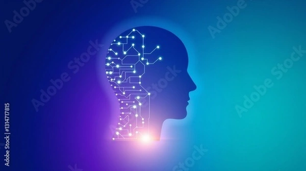 Fototapeta Artificial Intelligence & the Future – A Digital Image of a Glowing Electronic Mind