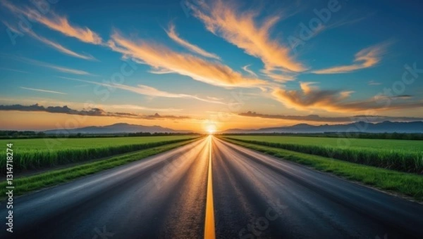 Obraz An unoccupied road and sky gazing toward the horizon.