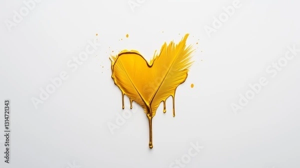 Fototapeta Feather pen dripping golden ink forms a heart on a blank page with a soft, clean background
