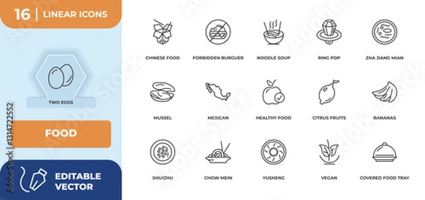 Fototapeta outline icons set - food concept. two eggs, chinese food and more.