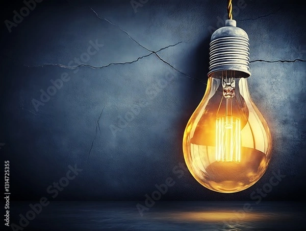 Obraz Glowing bulb hangs on cracked wall