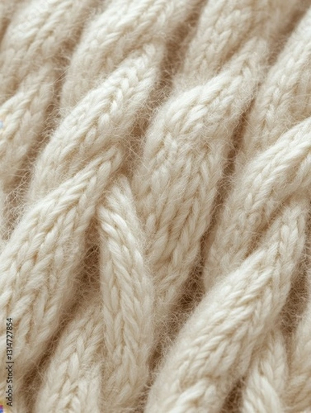 Fototapeta Captivating close up of cream colored cable knit wool texture showcasing intricate design and soft fibers creating a cozy and warm visual appeal
