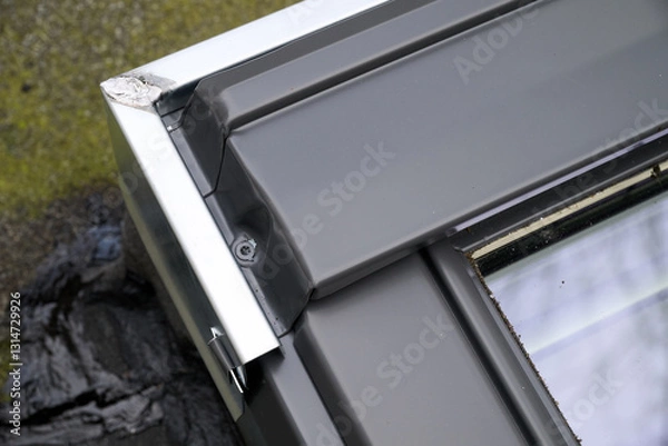 Fototapeta Repair and fixing  etaps of water damage on roof windows in Attic