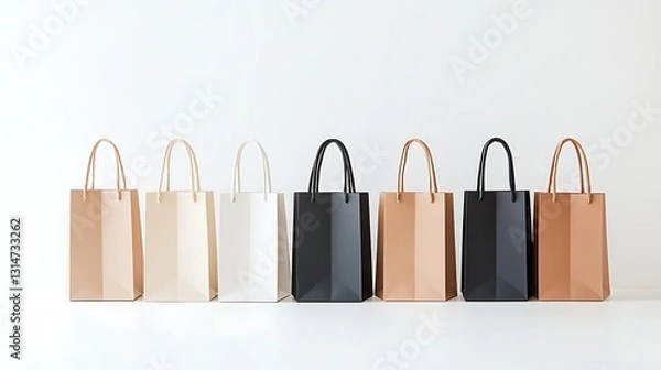 Fototapeta Shopping bags display minimalist studio product photography clean environment front view retail concept
