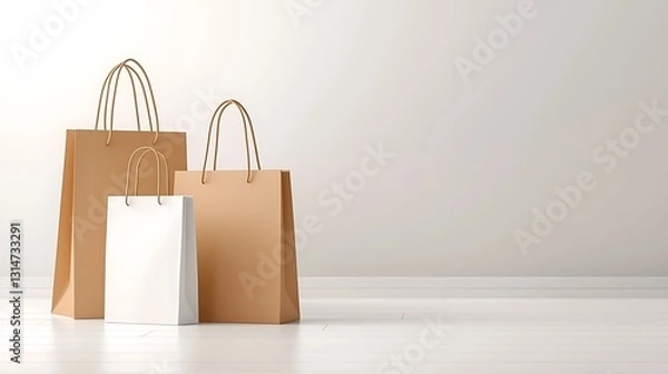 Fototapeta Shopping bags display retail space product photography minimalist environment top-down view consumer concept