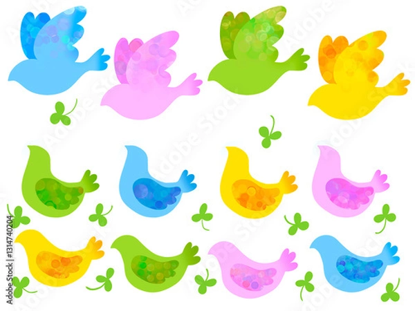 Fototapeta カラフルな小鳥のイラストセット