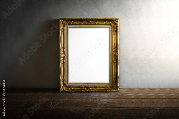 Fototapeta luxurious photo frame on wooden table over grunge background